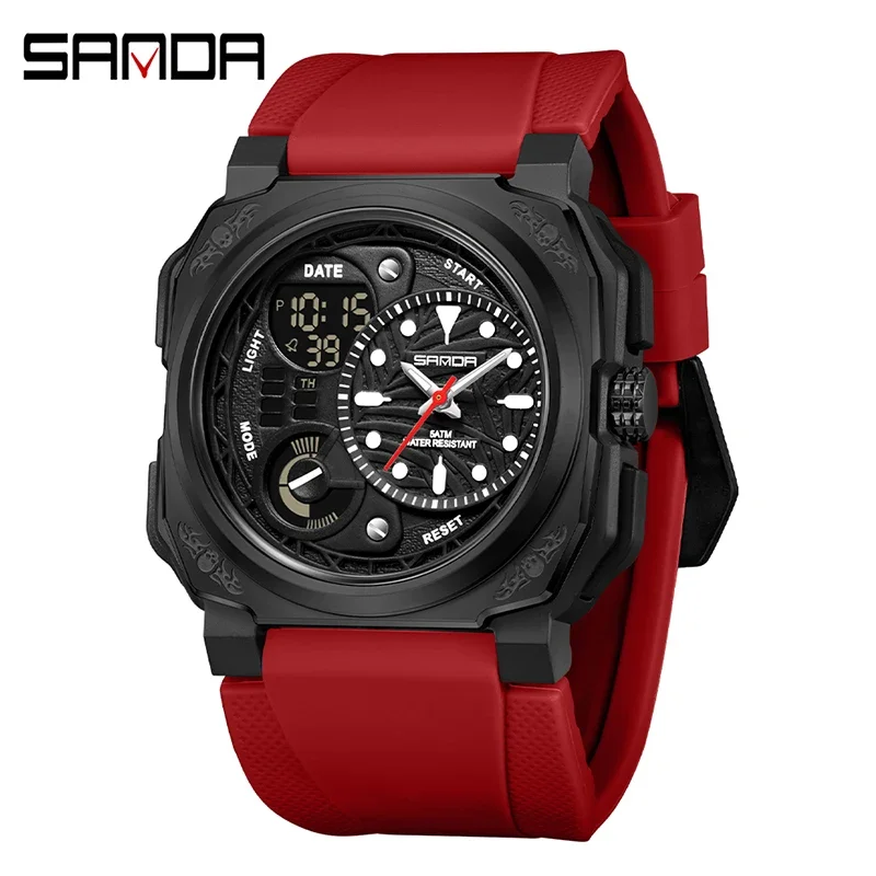 Reloj Electrónico Para Hombre (rojo) Para Deportes Al Aire Libre, Cronómetro Y Alarma, Doble Pantalla, De Cuarzo.
