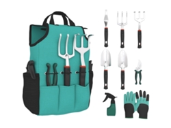 VPMKP - Outsunny conjunto de 9 herramientas de jardín de aluminio con tijeras de podar, bloqueo de seguridad y bolsa verde/negro