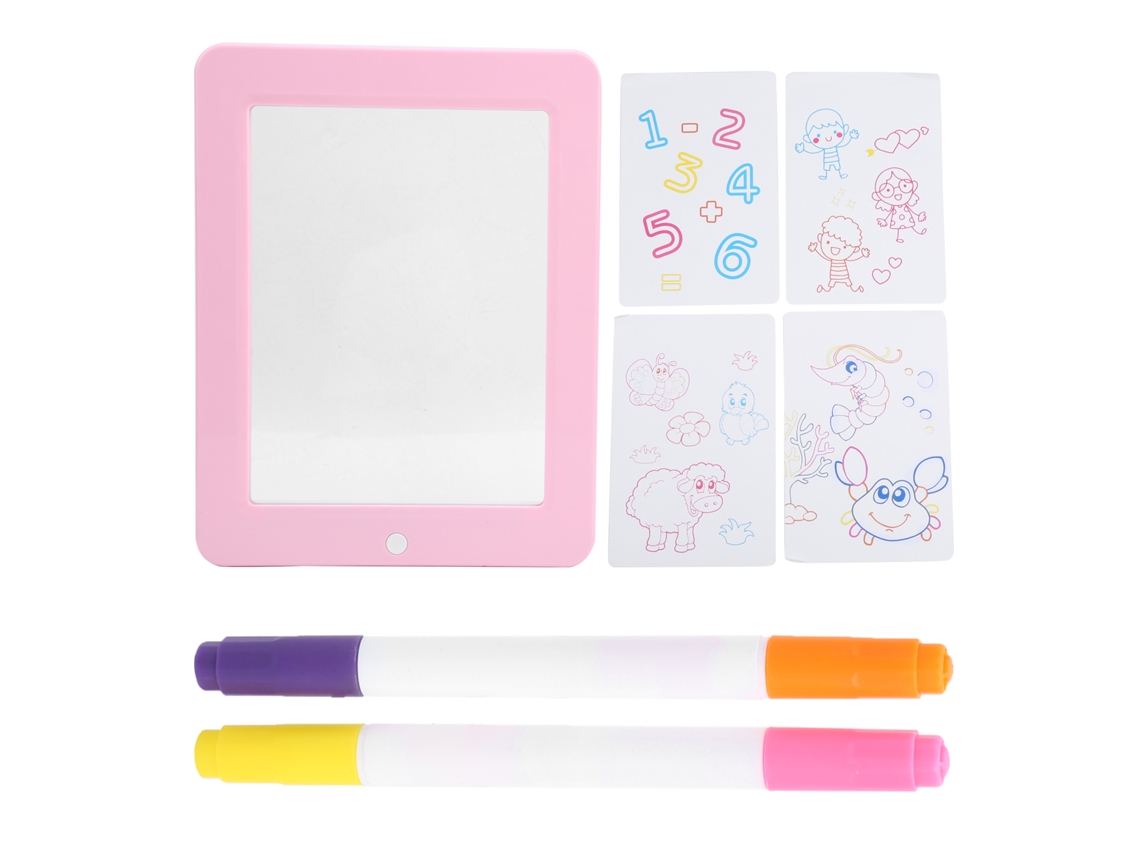 Bloco De Desenho Led Portátil Tableta De Escrita Quadro De Grafite Fluorescente Brinquedo Educativo Infantil Rosa