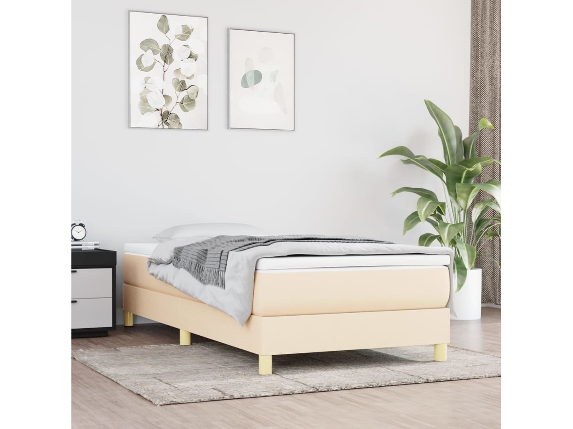 Cama Box Spring Con Colchón Tela Color Crema 80x200 Cm