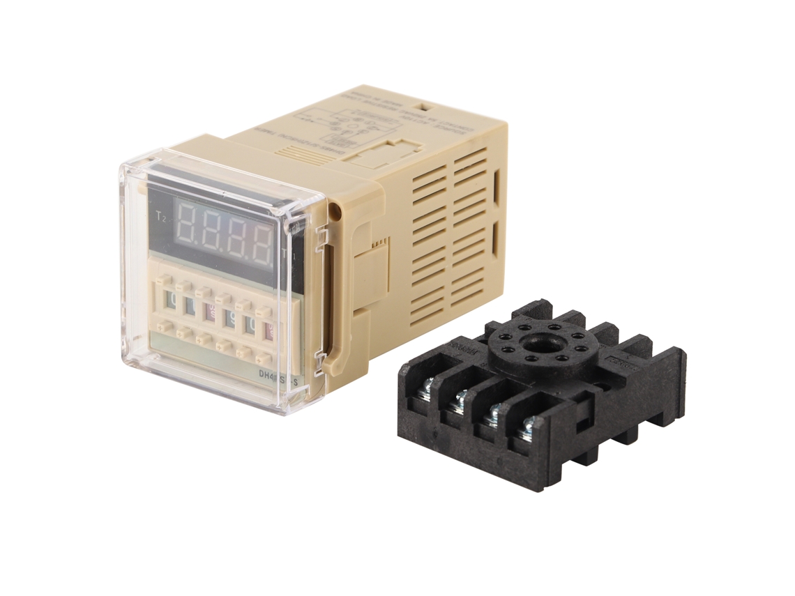 Relé Temporizador Digital Dh48s-s, Control De Ciclo De 0,1 S A 99 H Con Base De Alimentación De 110 V Ca.