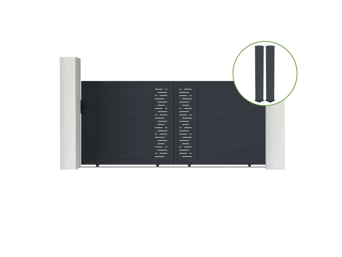 Puerta corredera 3,5m ARLBERG H.160cm aluminio gris 2 postes 20x20cm H.190cm CASANOOV