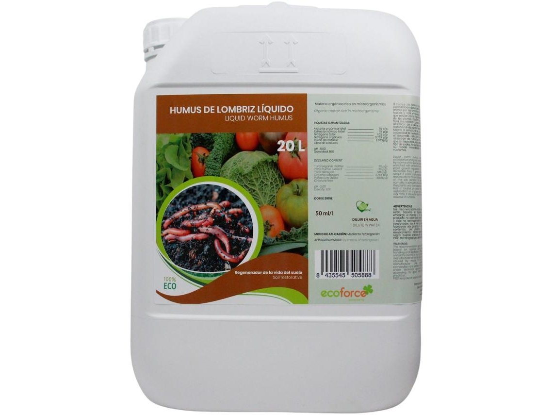 CULTIVERS Humus Líquido de Lombriz Ecológico 20 L Materia Orgánica Rica en Microorganismos. Regenerador de la Vida del Suelo