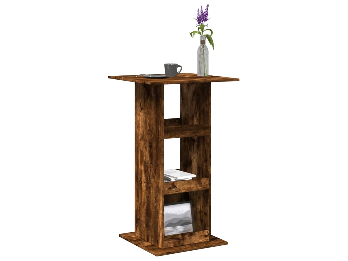 Mesa de bar | Mesa de bistró con almacenamiento, fabricada en madera de roble ahumado.