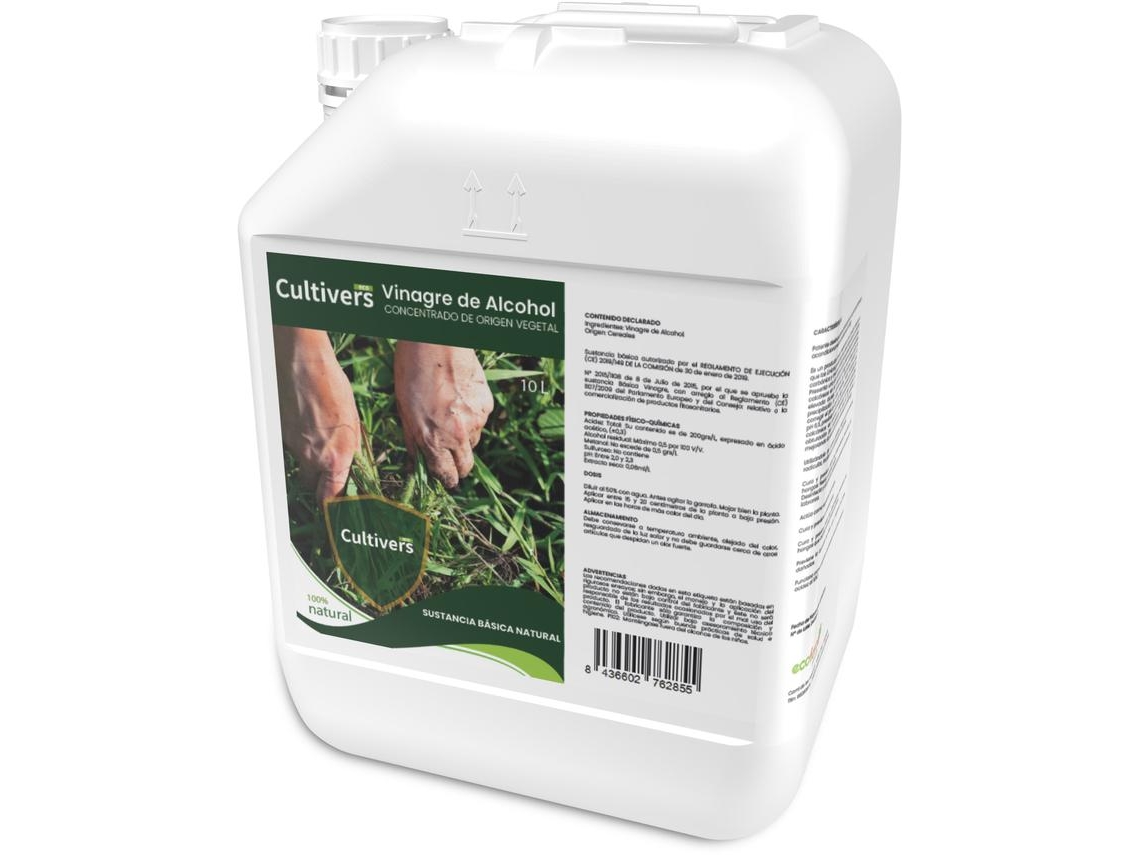 CULTIVERS Vinagre de Alcohol 10 L 100% Natural. Elimina las malas hierbas. Limpiador de Sistemas de Riego y bactericida Natural Regulador de ph