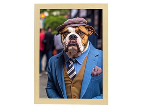 NACNIC Lámina Bulldog Americano Sensible En Fotografía A Todo Color Divertidas Ilustraciones Realistas De Animales Con Ropa Humana A3 Marco Madera