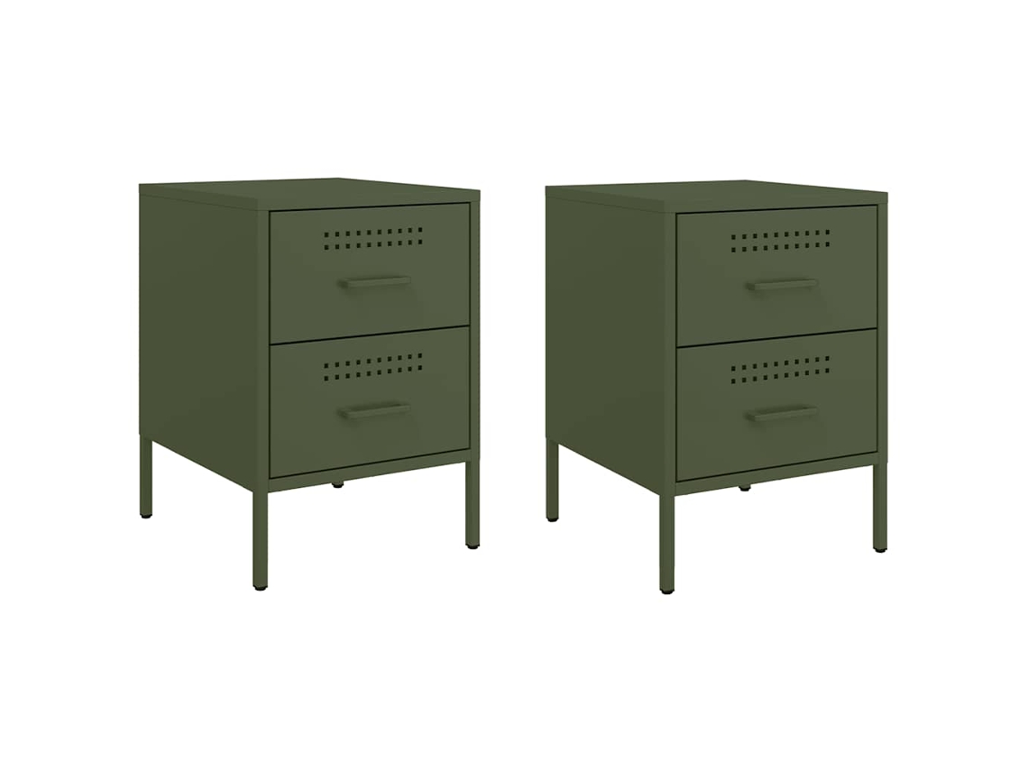 Juego de 2 mesitas de noche de acero verde oliva MAISON EXCLUSIVE 36x39x50,5 cm