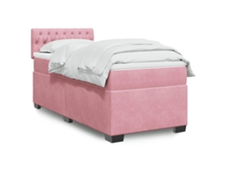 Cama Box Spring Con Colchón Terciopelo Rosa 100x200 Cm