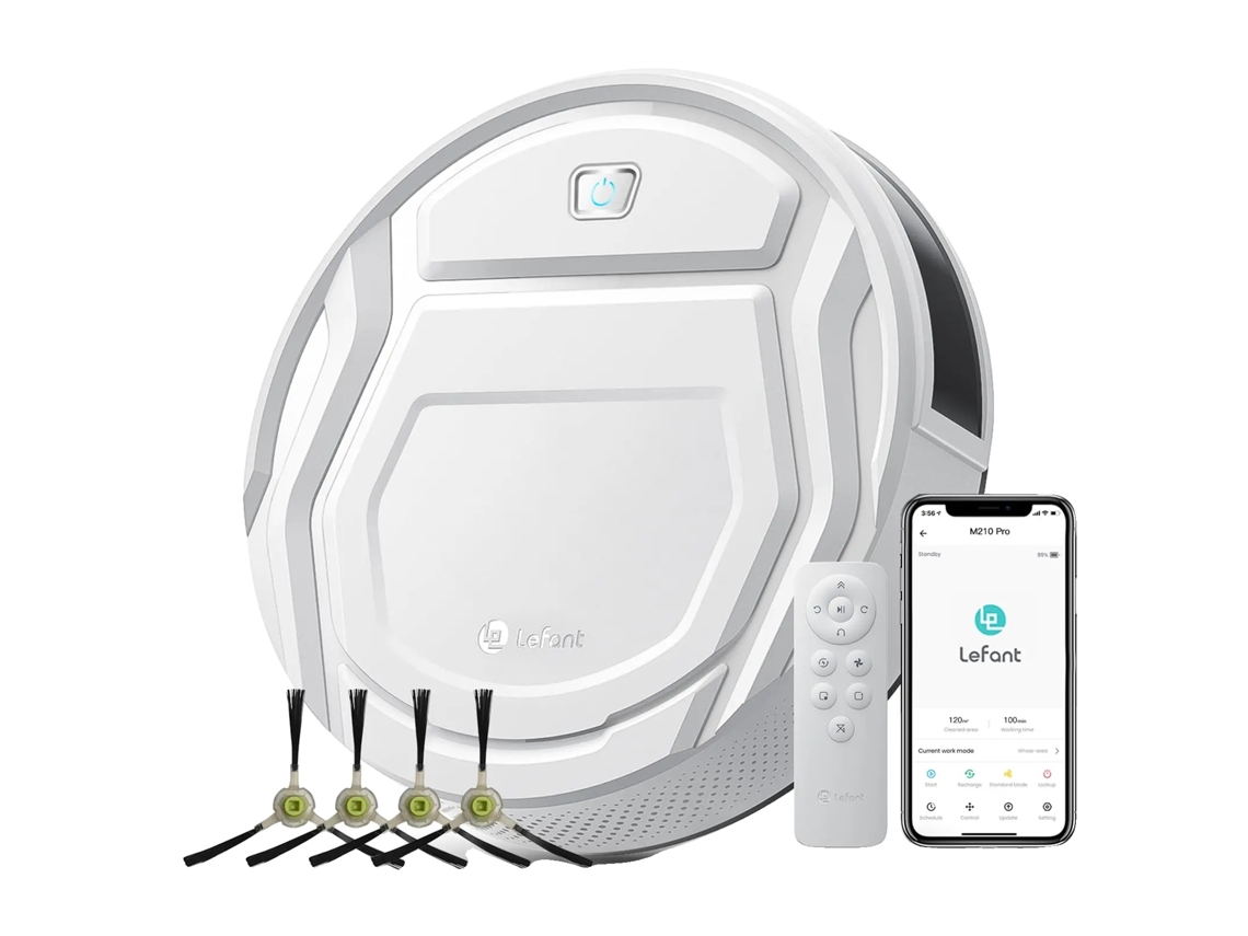 Aspiradora robot, succión de 2200 Pa, 120 minutos de autonomía, control por Wi-Fi/App/Alexa, M210pro blanco UE, OEM UE