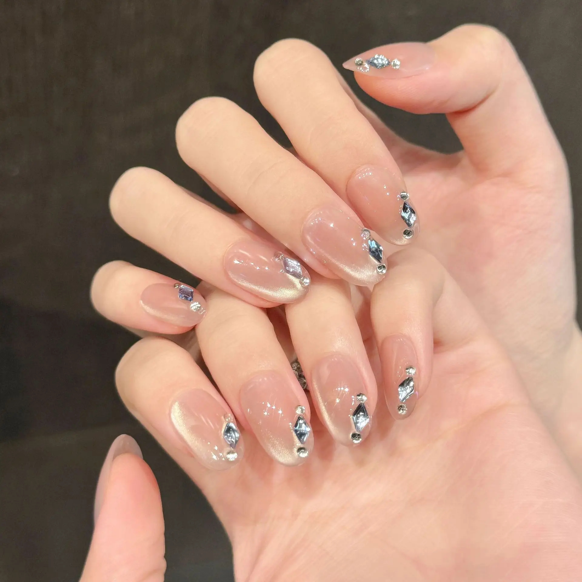 (2868-xs) Set De 10 Uñas Postizas Brillantes Estilo Ojo De Gato Hechas A Mano - Arte De Uñas Tipo Presión
