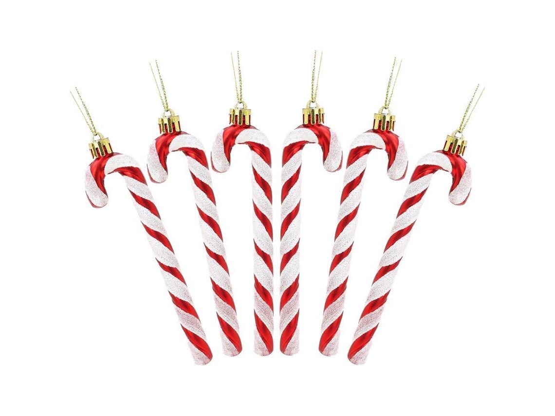 Juego De 6 Adornos Navideños De Caña De Azúcar Con Purpurina De 13 Cm (rojo Y Blanco)