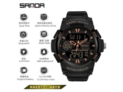 Reloj Electrónico Deportivo De Estilo Militar (negro Y Oro Rosa) Resistente Al Agua, Moderno Y Luminoso.