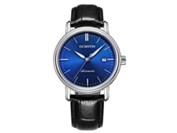 Reloj De Pulsera Mecánico Automático Para Hombre Ochstin Con Caja De Cuero Genuino, Azul Y Plateado.