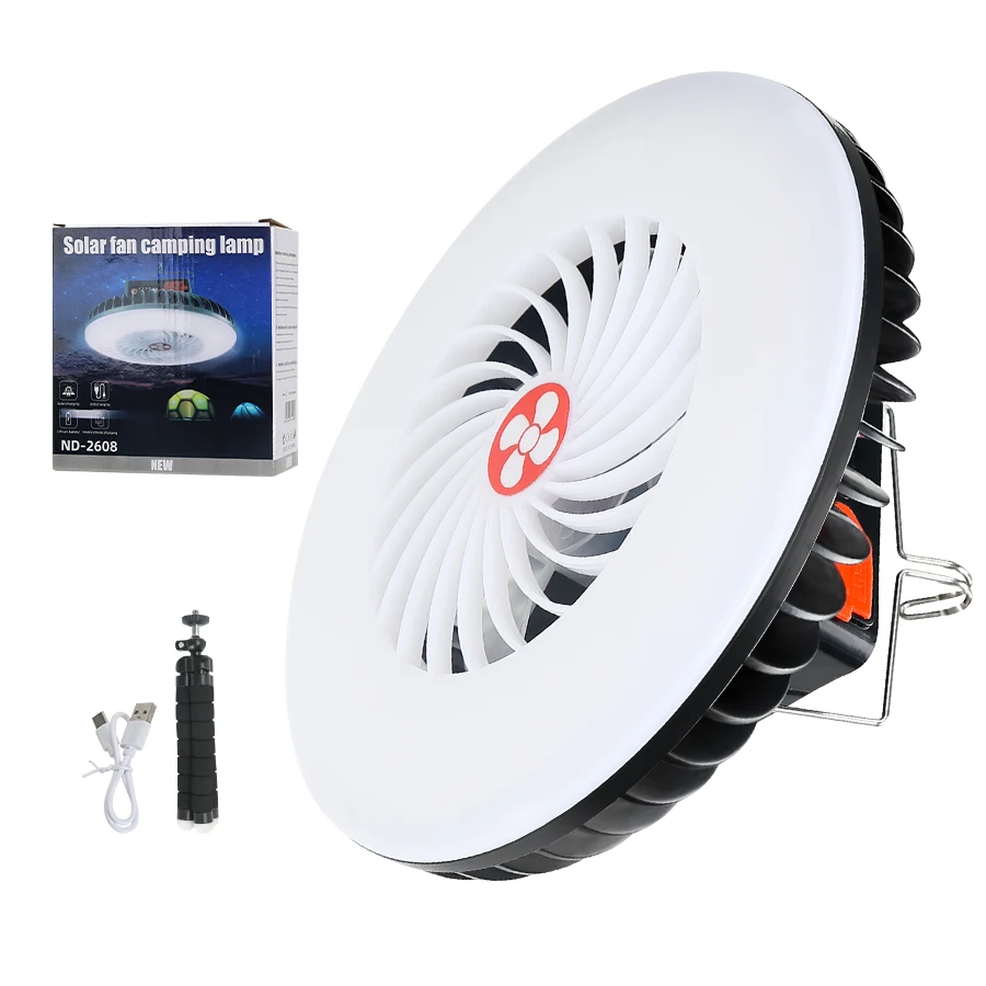 Ventilador de camping 3 en 1 con iluminación LED, recargable por USB, ideal para tiendas de campaña, verano y emergencias. Aeuzwr