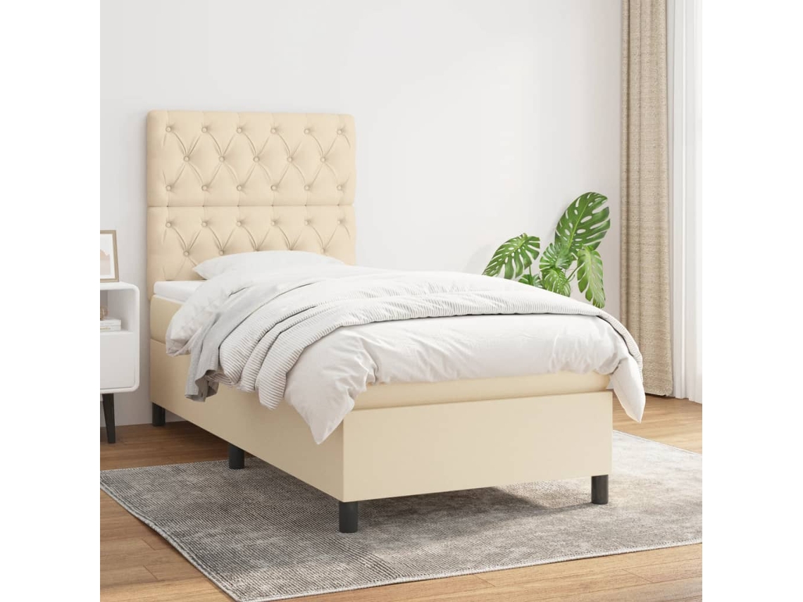 Estructura De Cama Con Muelles/Colchón 80X200 Cm Tela Color Crema