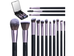 Juego de brochas de maquillaje de viaje, base, polvos, correctores, sombras de ojos, con espejo de luz LED, 14 piezas, mini Gusshious