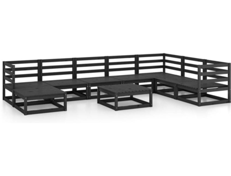 Conjunto 9 de muebles de jardín VIDAXL y cojines negro madera pino