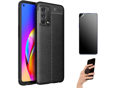 Kit Carcasa Y Protector Oppo A54 5G Ultimatte Rugged Leather Y Popsocket Negro
