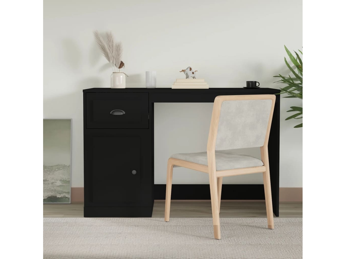 Escritorio | Mesa | Escritorio con cajón 115x50x75 cm Derivados de madera Negro