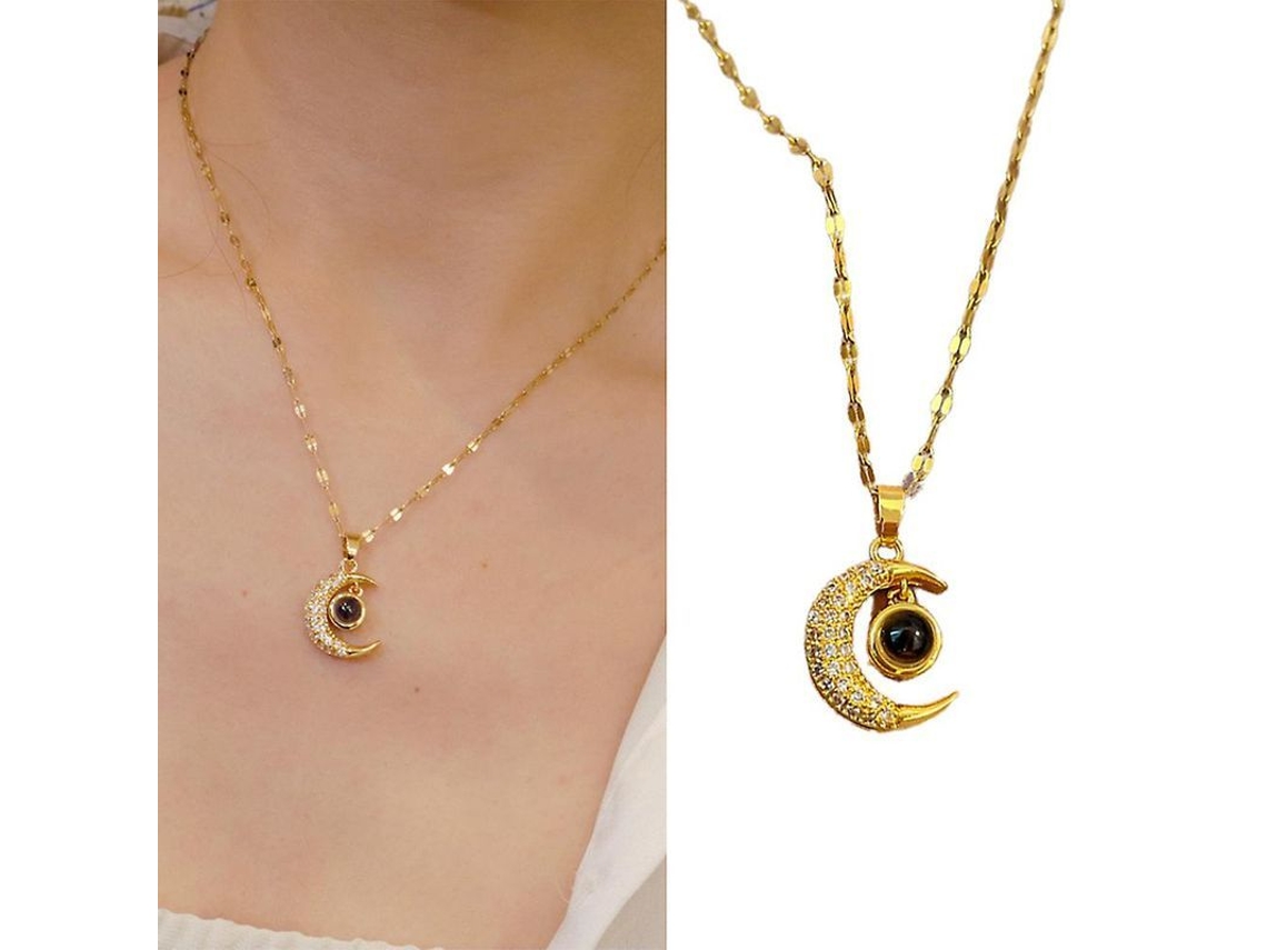 2026-colgante Luna Crescente Collar Cadena Clavícula 100 Idiomas Te Amo Regalo Para Mujer