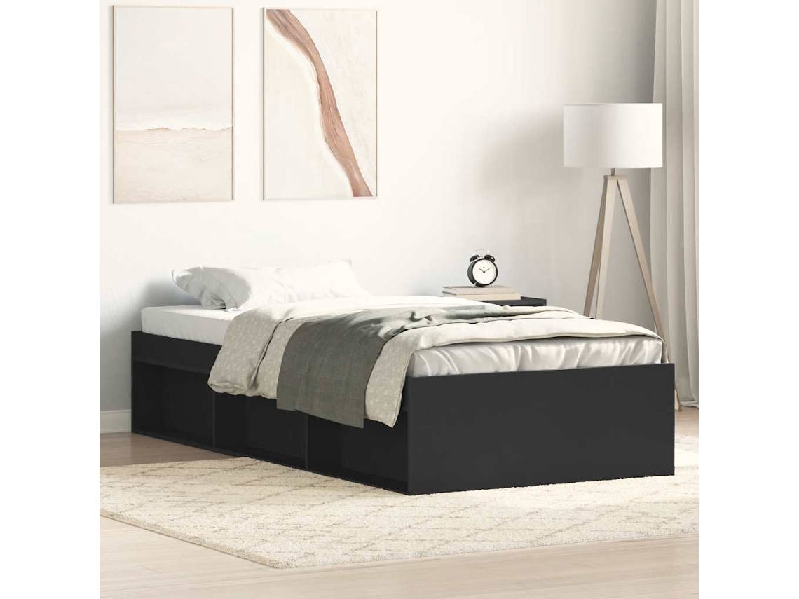 Estructura De Cama Individual Sin Colchón Negro 75x190 Cm