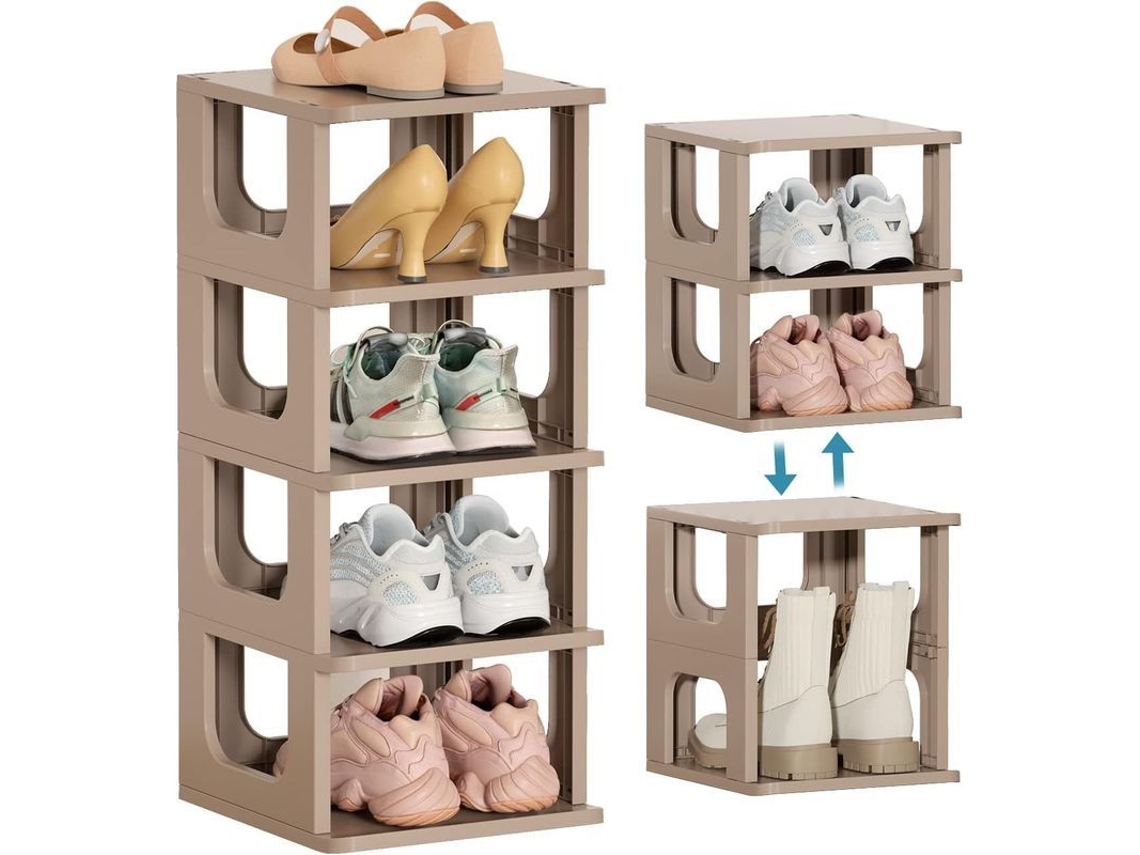 Zapatero Apilable De Plástico De 5 Niveles - Almacenamiento Que Ahorra Espacio - Color Café