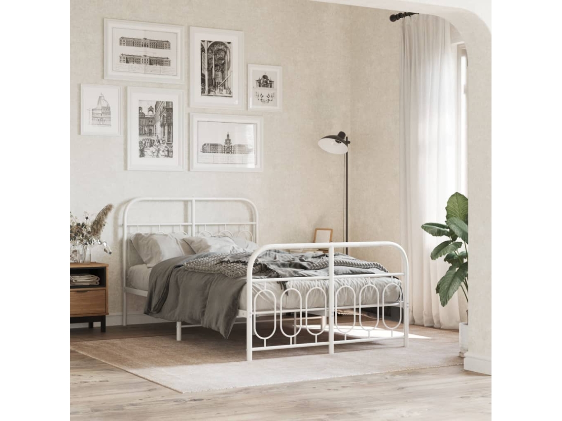 Estructura Cama Sin Colchón Con Estribo Metal Blanco 120x200 Cm