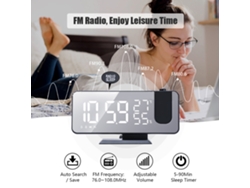 Reloj Despertador Digital Con Proyección De 180°, Termómetro, Higrómetro, Radio Fm Y Cargador Usb.