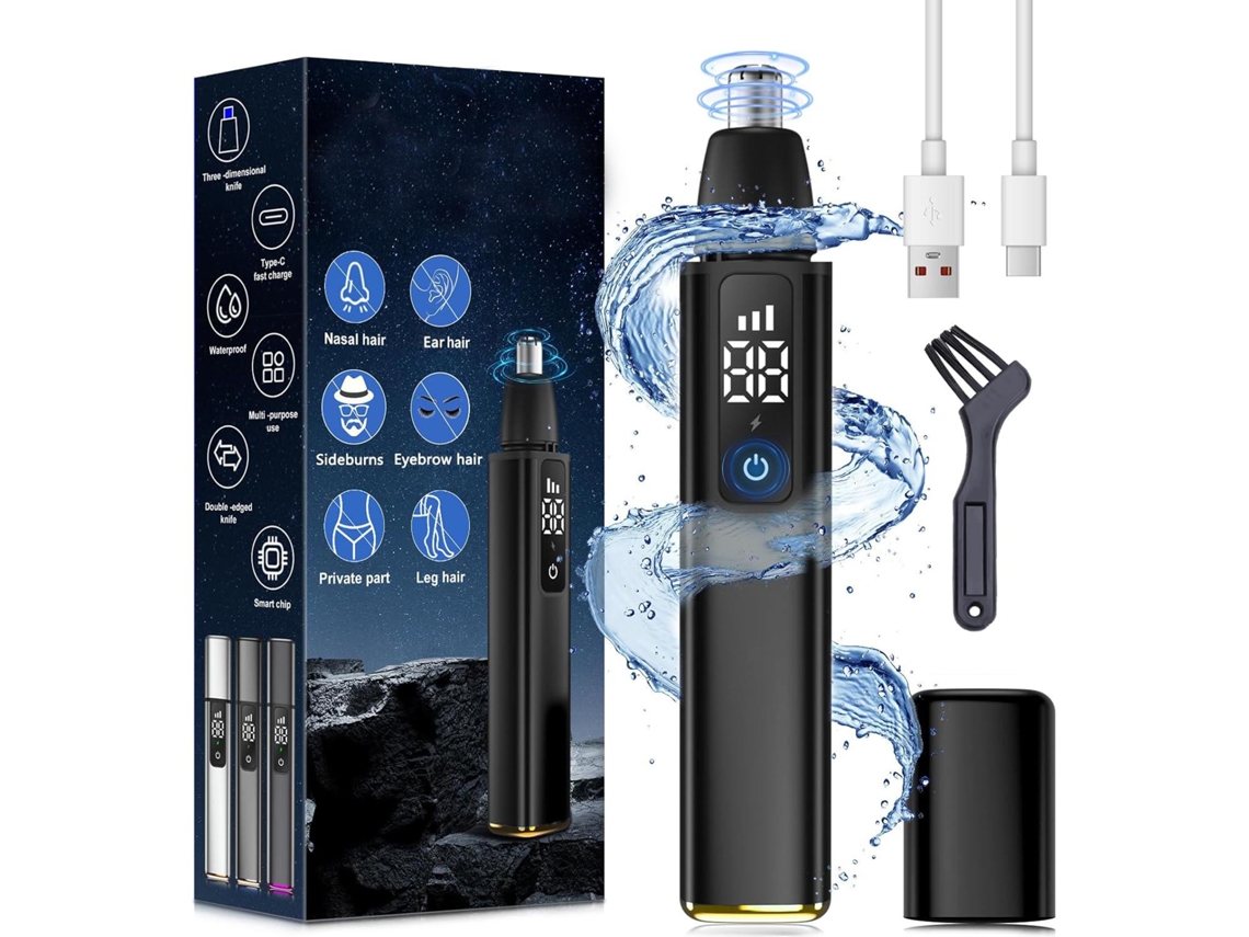 Recortador De Vello Nasal - 15.000 Rpm - Pantalla Led - 3 Velocidades - Resistente Al Agua Ipx7 - Cuchilla De Doble Filo