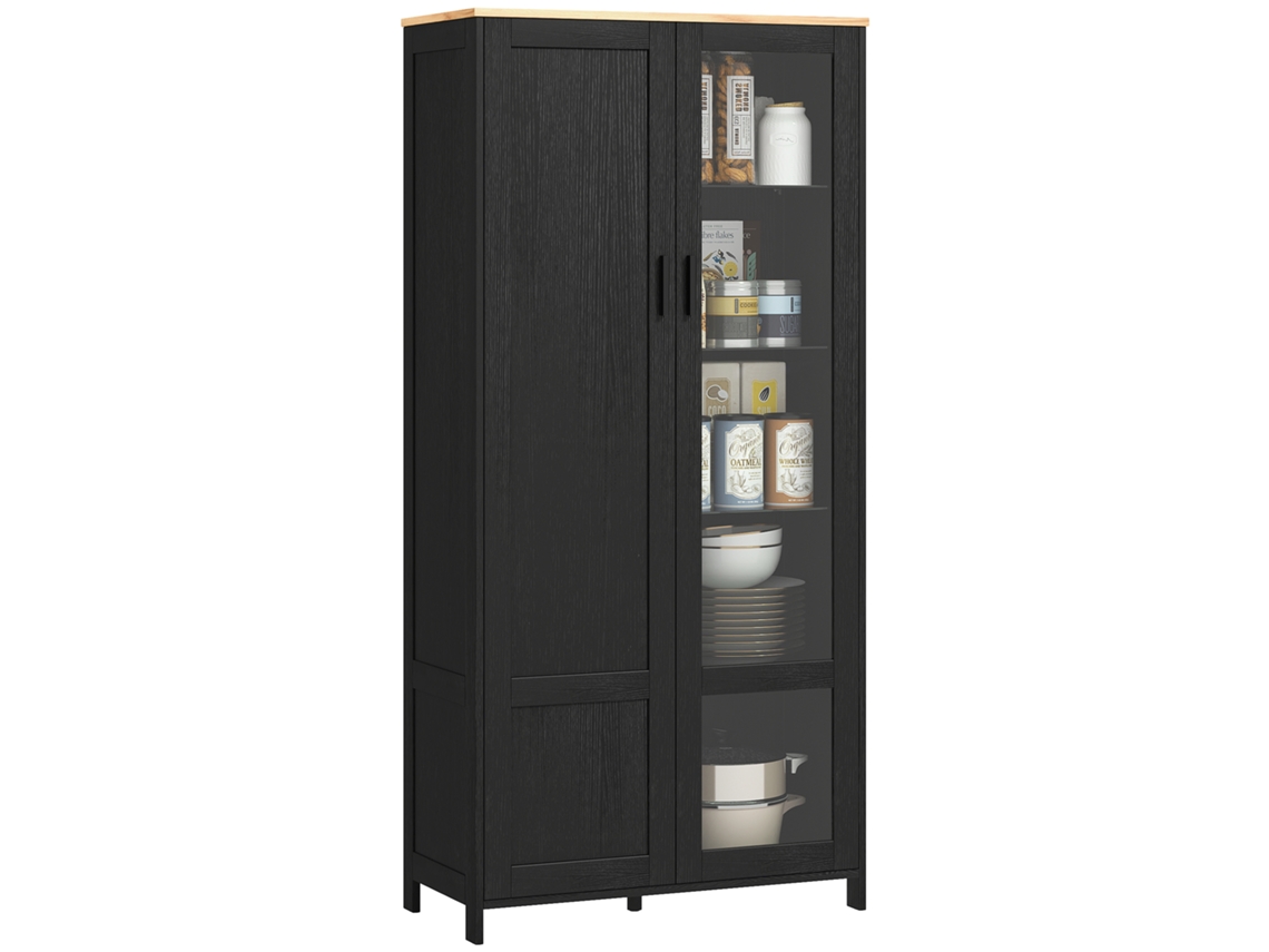 Vitrina de cocina, estantes ajustables, 9 compartimentos, 76x36x160 cm, color negro.