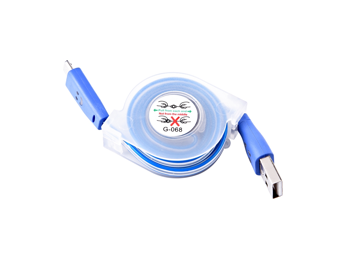 Cable De Datos Usb (retractil Con Luz) Azul Sistema Android Cable De Datos Retractil Con Carita Sonriente Luminosa Usb