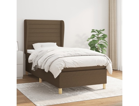 vidaXL Cama con somier y colchón 90x200 cm tela marrón oscuro