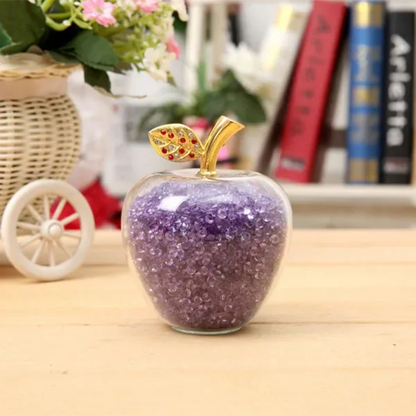 Adorno de manzana de cristal, incrustado con diamantes, hecho a mano por MDUG (morado, 8 cm)