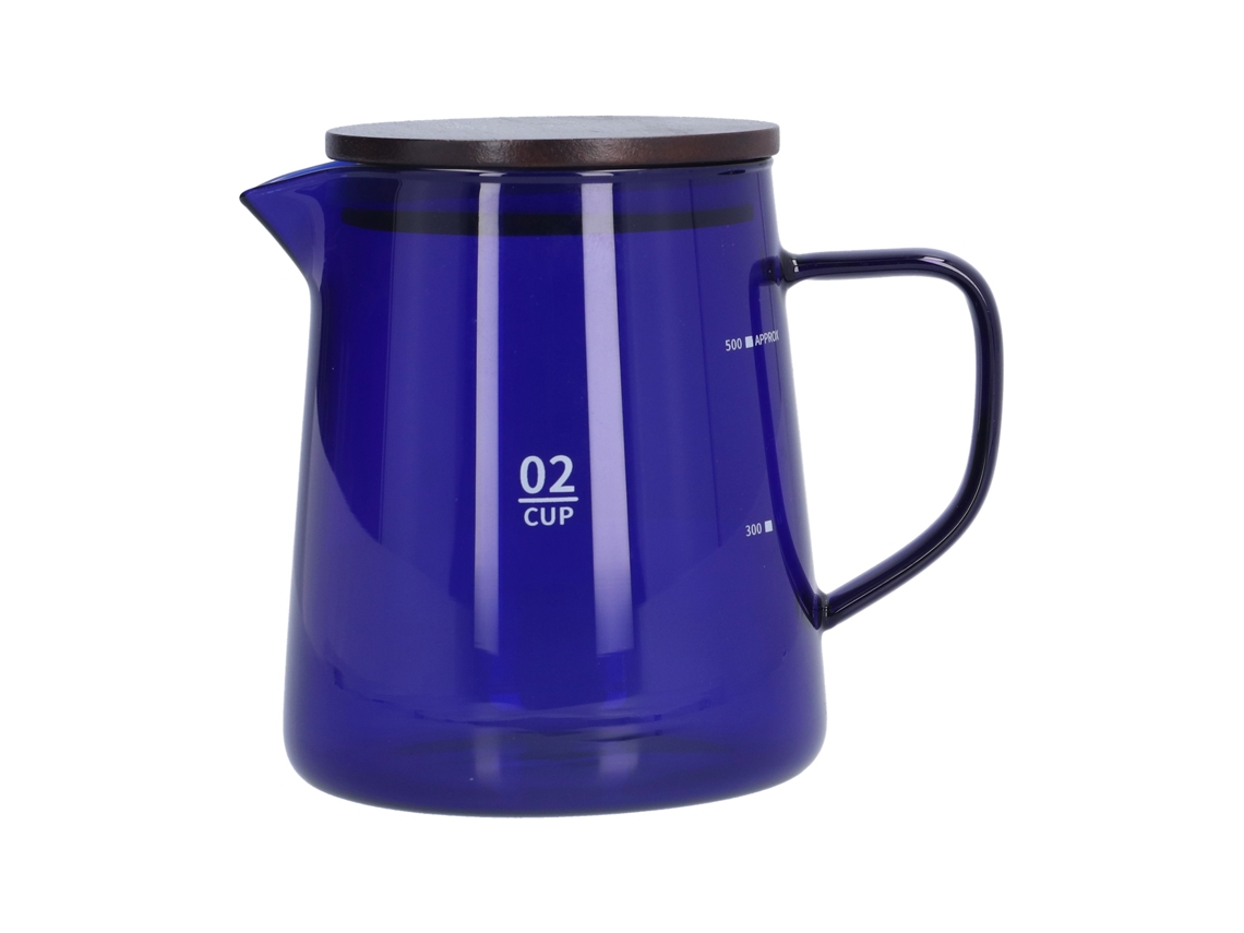 Cafetera resistente al calor de 500 ml con tapa de madera para el hogar y la oficina, color azul