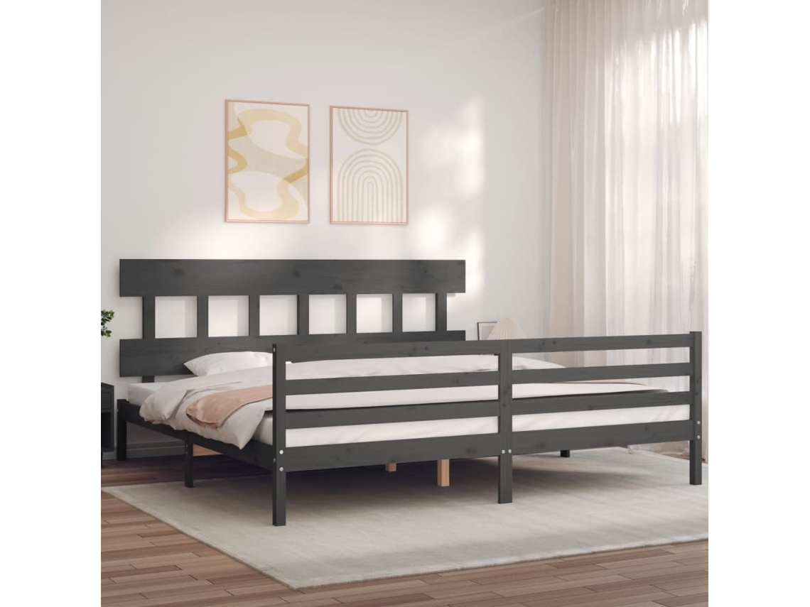 Estructura De Cama Con Cabecero Madera Maciza Gris 200x200 Cm