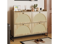 Zapatero estrecho con 4 puertas y estante ajustable, acabado natural, MOBRIO