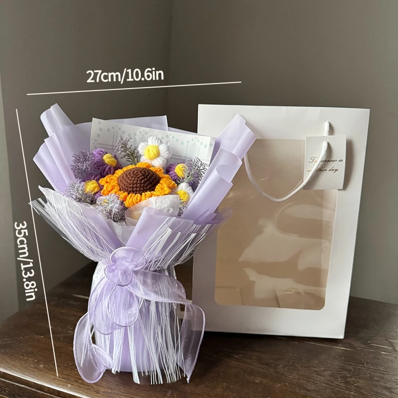 Ramo De Flores Tejido A Mano A Crochet, Regalo Para El Día De La Madre, Ramo De Graduación Tejido A Crochet Terminado (incluye Bolsa De Regalo).