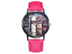 Reloj De Cuarzo Para Hombre Y Mujer Con Correa De Pu Dial Redondo Moda T431 (rojo Rosa)