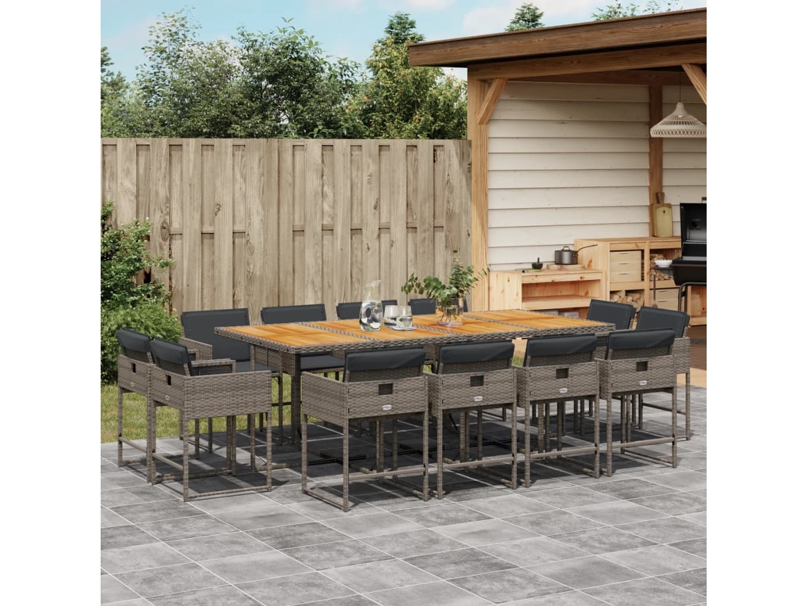 Juego de comedor de jardín de 13 piezas con cojines de mimbre gris DKD Home Decor
