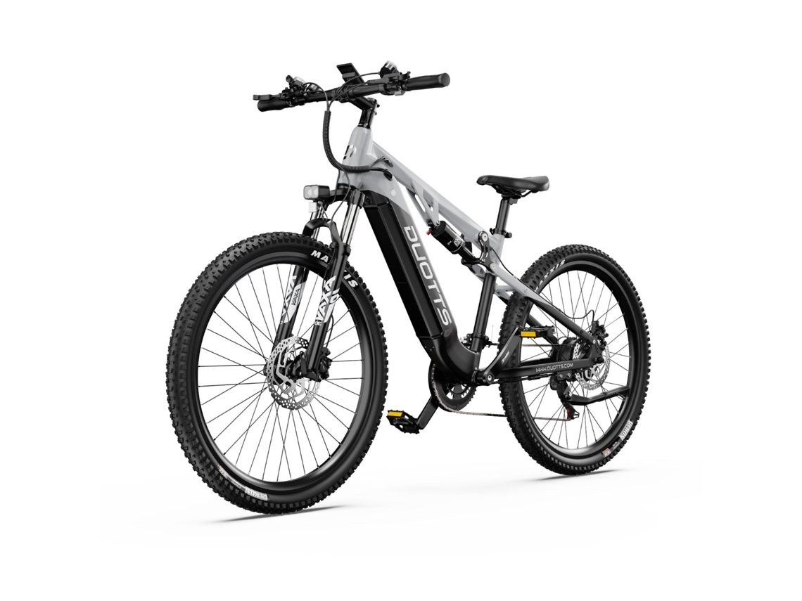Bicicleta eléctrica Duotts E29, motor de 250 W, batería de 48 V y 13,5 Ah, frenos hidráulicos, color blanco y plateado.