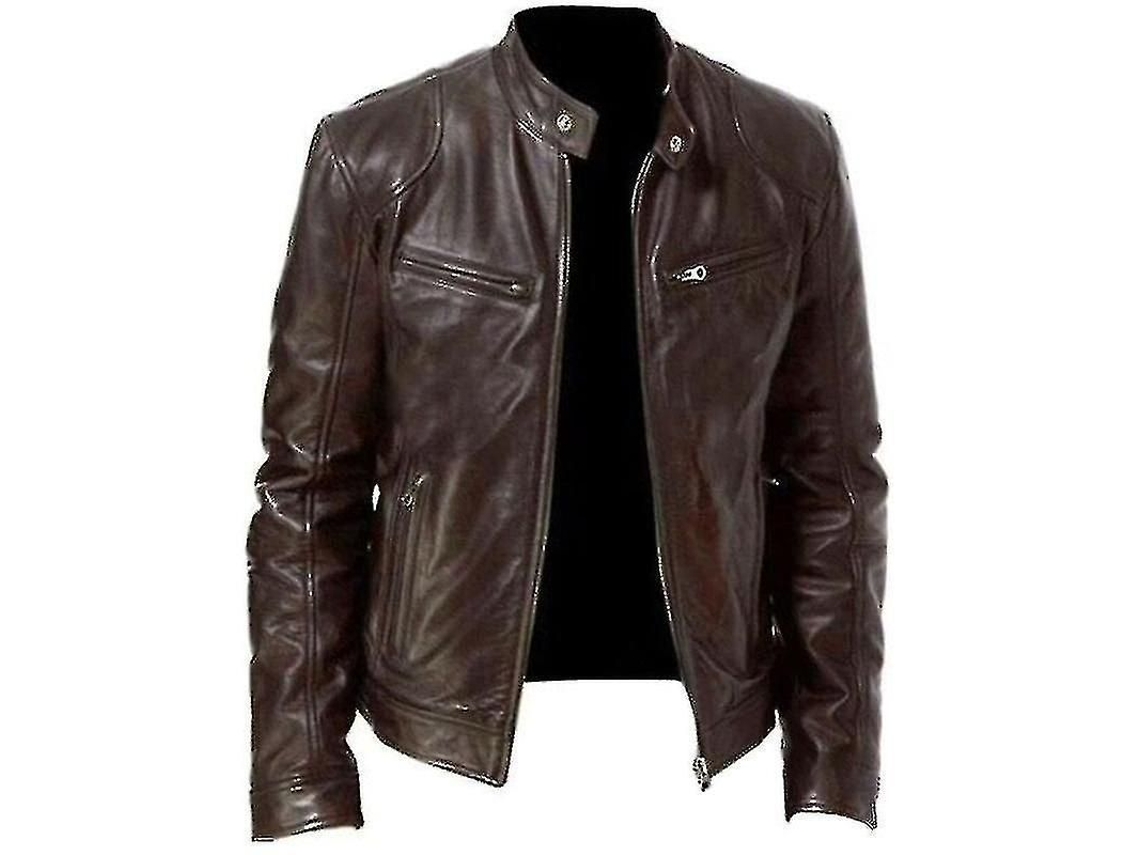 2026-chaqueta De Cuero Falso Para Hombre Moto Biker Manga Larga Cremallera Cuello Alto Casual