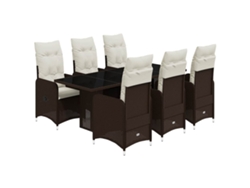 Maison Exclusive - Set De Mesa Y Sillas Jardín 7 Pzas Con Cojines Ratán Pe Marrón