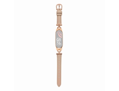 Correa de piel auténtica con conector en forma de d para Xiaomi Mi Band 5/6 - oro rosa/albaricoque