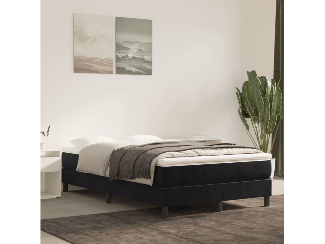 Cama box spring con colchón terciopelo negro 120x200 cm