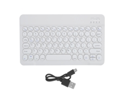 Teclado inalámbrico Bluetooth para tablet y smartphone de 10 pulgadas, redondo, blanco.