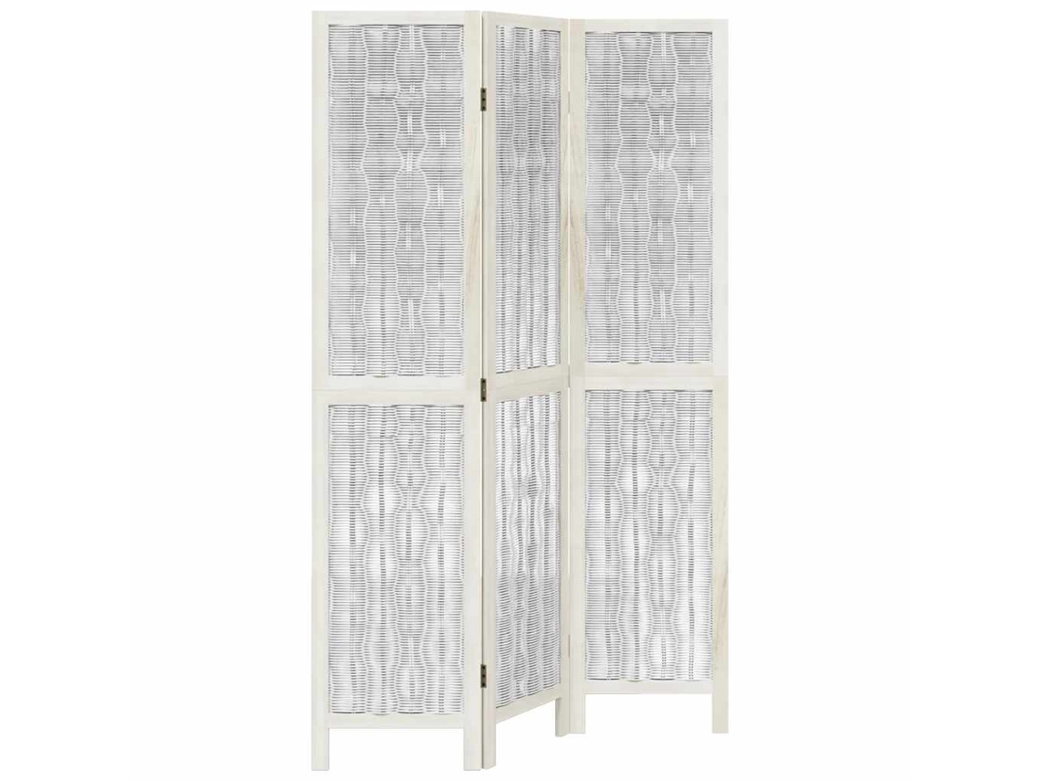 Biombo separador de ambientes, 3 paneles en madera de paulownia y ramas de sauce blanco Dec030756