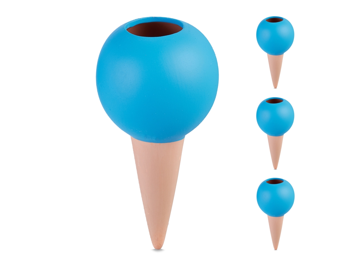 Regadores Em Cone Relaxdays, 4 Peças, Para Garrafas De 1,5l, Sistema De Rega Para Plantas, Terracota/azul.