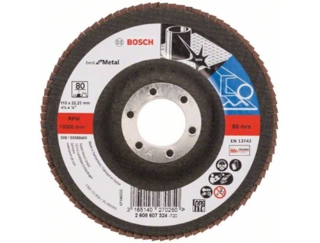 Disco de Lija BOSCH en Lamelas X571 - Best para Metal D= 115 mm; G= 80 - Recto