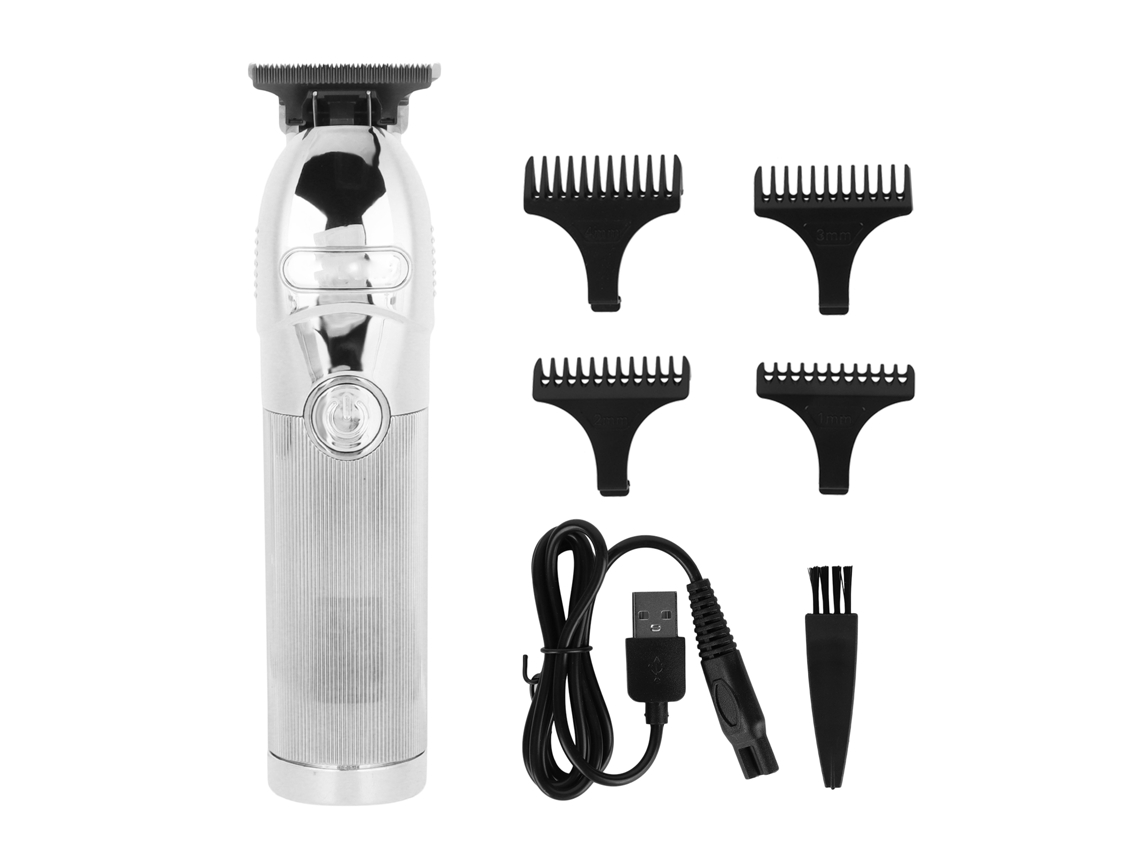 Maquina De Cortar Cabelo Elétrico Para Homem Carregamento Usb Kit Profissional De Barbear Prata Com Lâmina Desmontável E 4 Pentes De Limite