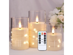 Juego 3 Velas Led Con Temporizador Remoto, Luz Integrada, Plexiglás, Sin Llama – Marfil